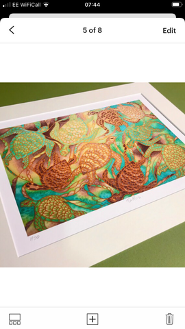 Golden Green Turtles swimming in the Sea - Green Caramel Turtle Print - Bathroom