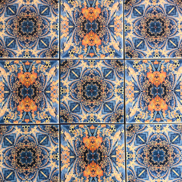 Contemporary Tiles Mixed Patterns - Grey Blue Orange Tiles - Beautiful Tile - Bohemian Tiles