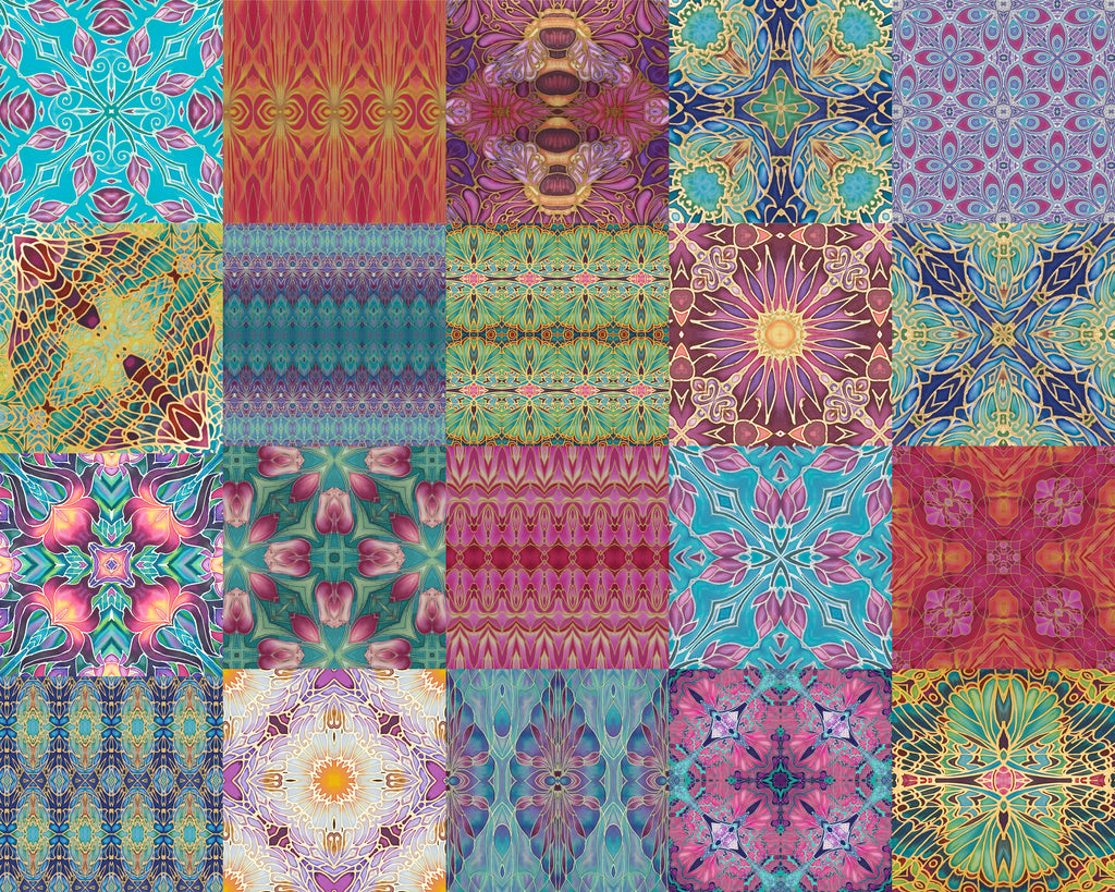 Frieda Kahlo Set of 20 Ceramic Tiles - Bohemian Blue Green Pink Red Gold and Burgundy Bright Bohemian Kitchen Tiles