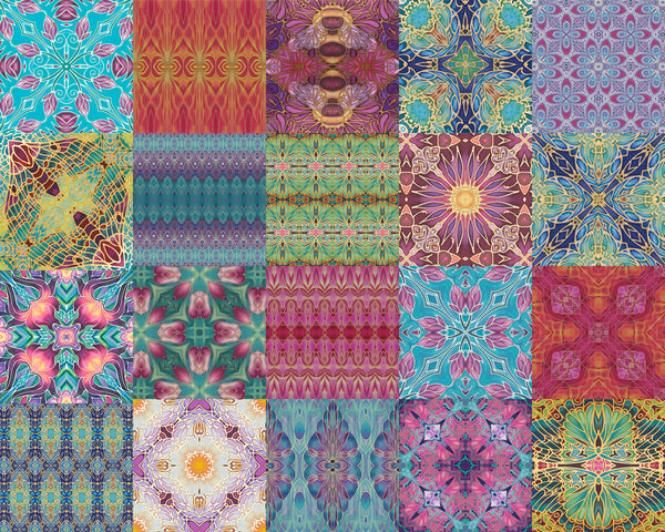 Frieda Kahlo Set of 20 Ceramic Tiles - Bohemian Blue Green Pink Red Gold and Burgundy Bright Bohemian Kitchen Tiles