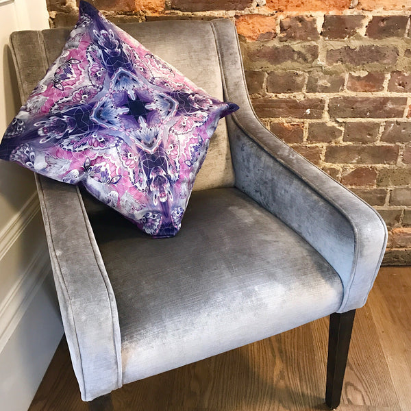 Purple Velvet Butterflies Cushion - Luxury Velvet Fabric - purple grey Butterflies pillow