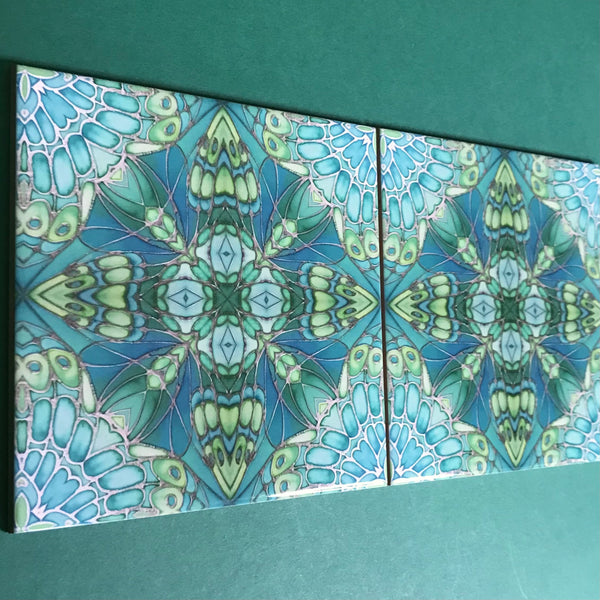 Contemporary Mint Green Butterfly Star Tiles - Beautiful Green Turquoise Tiles - Bohemian Ceramic printed  Tiles