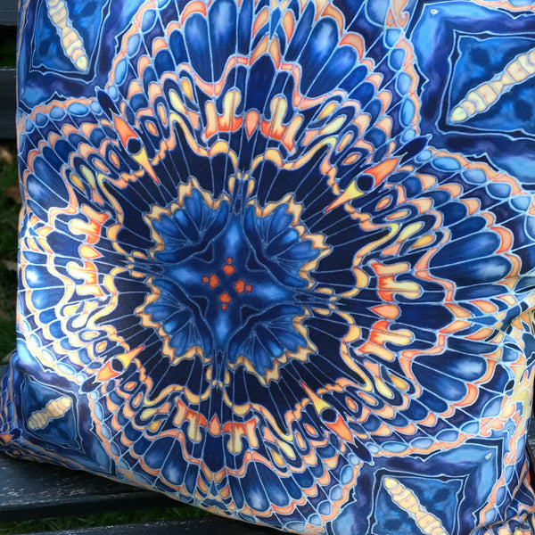 Grey blue showerproof Cushions - Orange grey blue  Garden Cushion