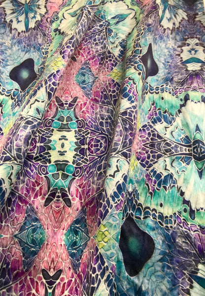 Pink Green Charcoal Butterfly Designer Luxury Velvet fabric for curtains, upholstery and soft furnishings