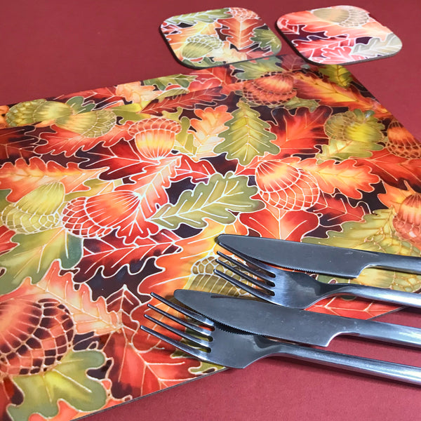 Oak Leaves & Acorns Placemats - green rust Table Mats & coasters - Oak  glass chopping boards