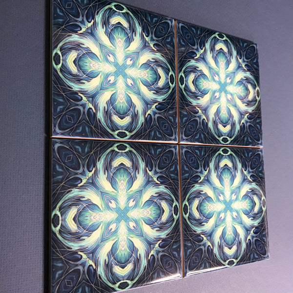 Blue Teal Dolphin Tiles -  Ceramic Hand Printed Bathroom Kitchen Tiles