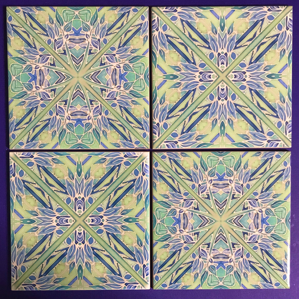 Contemporary Tiles Mix of 2 designs in Blue Leaf Green Teal Tiles - Beautiful Tile