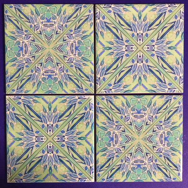 Contemporary Tiles Mix of 2 designs in Blue Leaf Green Teal Tiles - Beautiful Tile