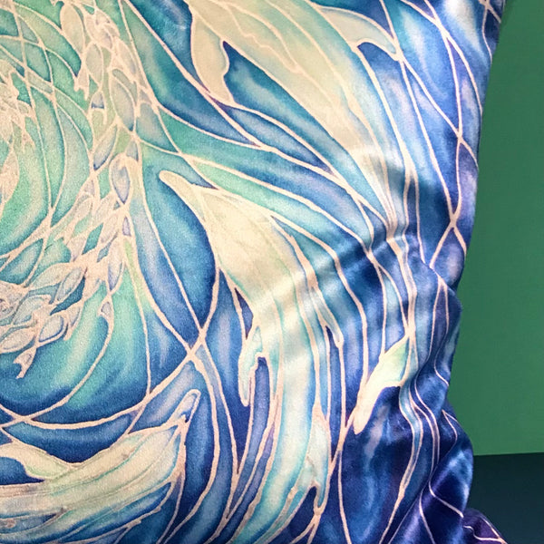 Blue Aqua Dolphins Cushion - Ultramarine Turquoise Chenille Fabric - Intricate pattern pillow