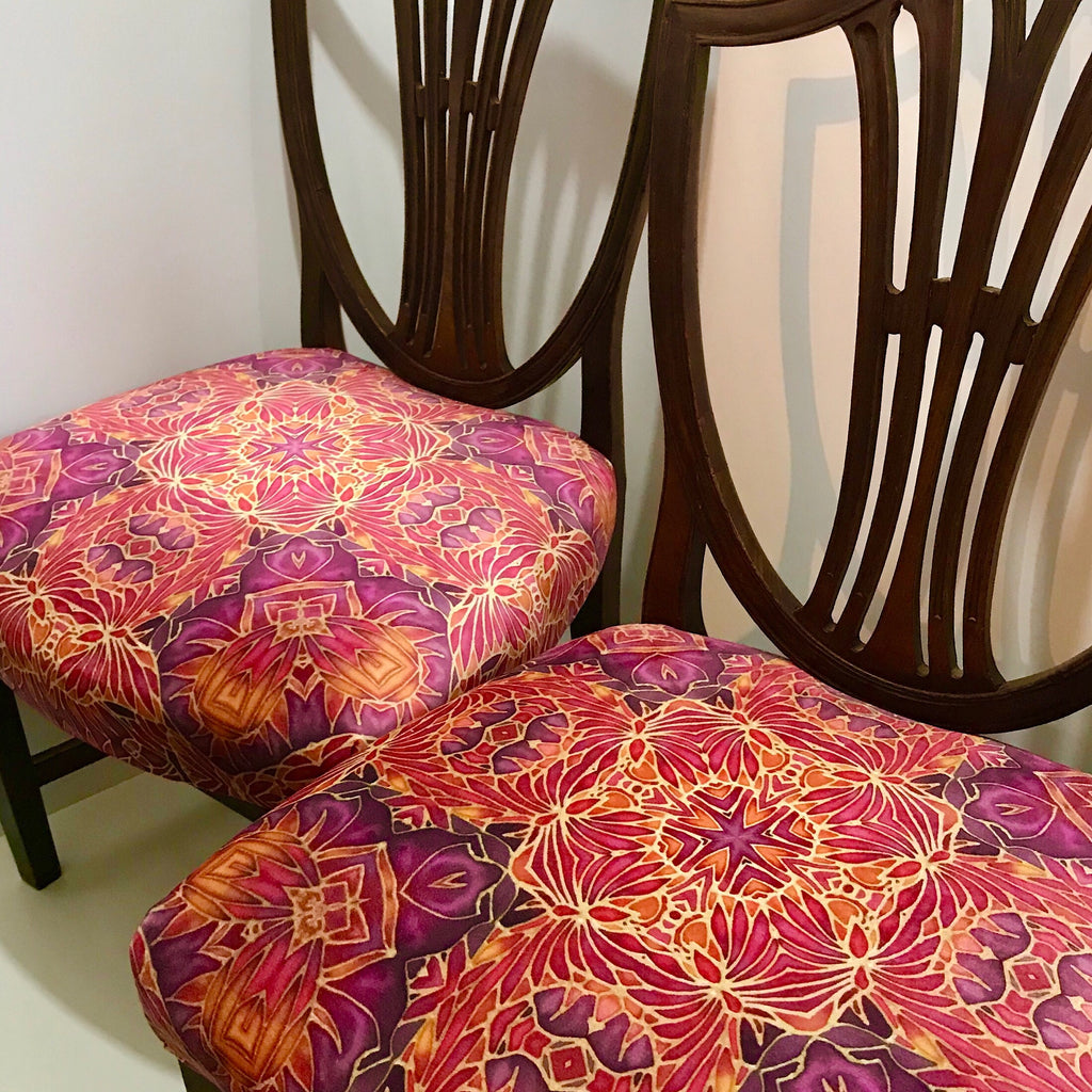 SOLD Dining Chairs Set of four - SOLD - Bespoke Butterfly Fabric Re-Covering