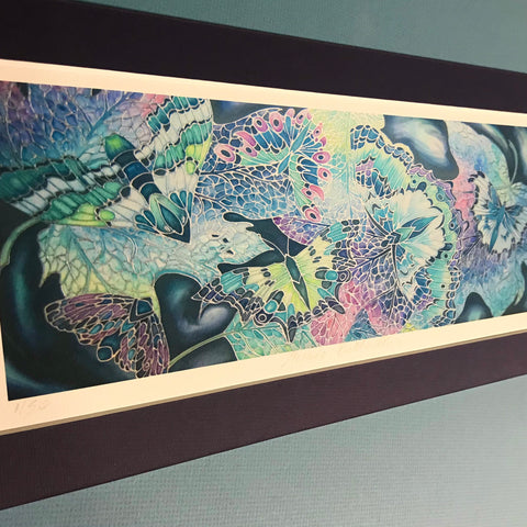 Mosaic Butterflies Signed Print - Blue Green Grey Purple Pink Print Art