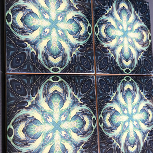 Blue Teal Dolphin Tiles -  Ceramic Hand Printed Bathroom Kitchen Tiles