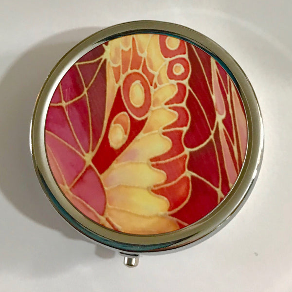 Red Butterfly Pill Box - Pretty Red Round Box - Stud Earing Jewellery Box - red Butterflies