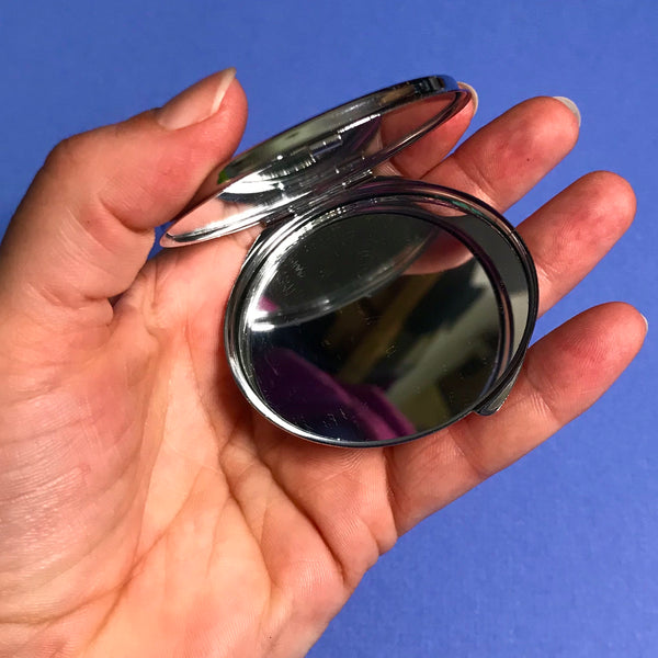 Cute Grey Tabby Cat Pocket Mirror -  Pink Grey Cat Handbag Mirror - Gift for Her