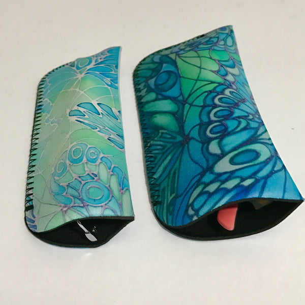 Mint Butterflies glasses case - slip-on padded glasses cover  - Reading Glasses Cover Butterflies