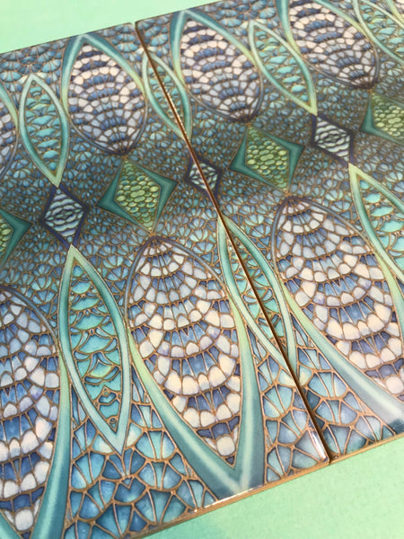 6x8” Blue Teal Green Oriental Futuristic Tiles -  Contemporary Bohemian Ceramic printed  Tiles
