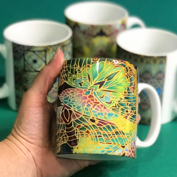 Decorative Stained Glass Set of 4 Mugs or Mug and Coaster Box Sets -  Mug Gift