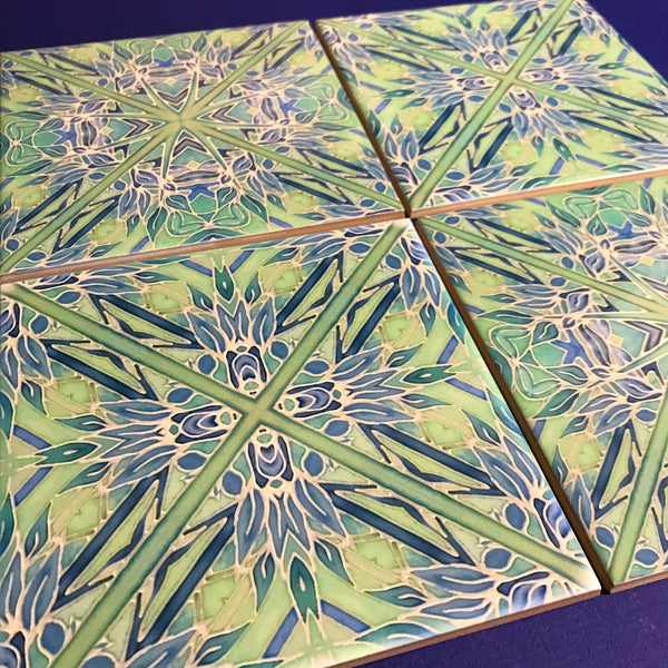 Contemporary Tiles Mix of 2 designs in Blue Leaf Green Teal Tiles - Beautiful Tile