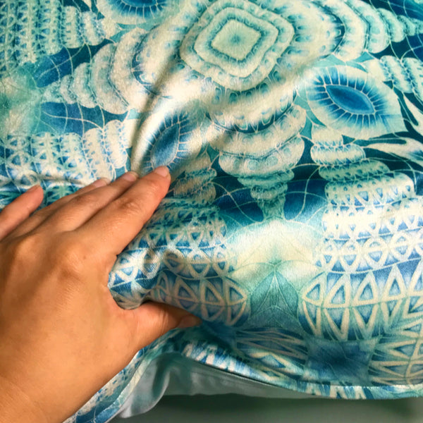 Blue Mint Velvet Cushion - Luxury Turquoise Velvet Fabric - Intricate pattern pillow