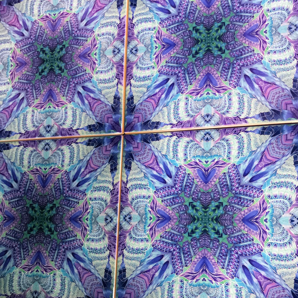 Shells kaleidescope Tiles - contemporary tile in blue green purple and turquoise 6x6"