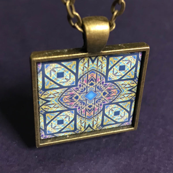 Stunning Cathedral Rose Window Necklace - Square Church Window Pendant - Affordable gift