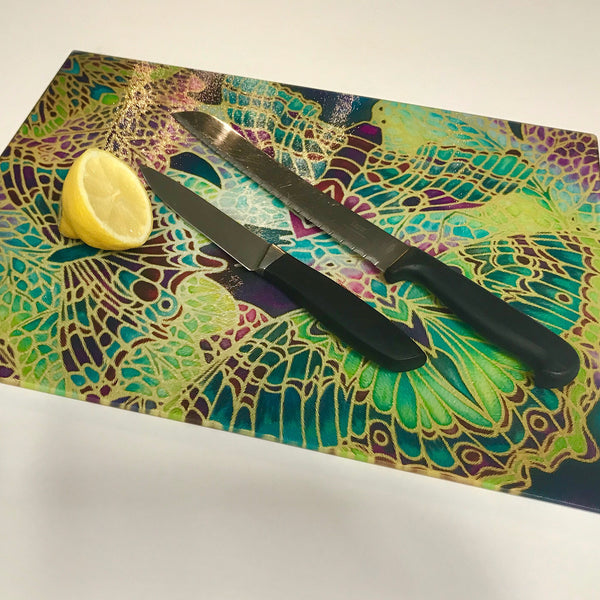 Plum Green Table Mats - Beautiful Butterfly place mats - Green butterfly chopping boards