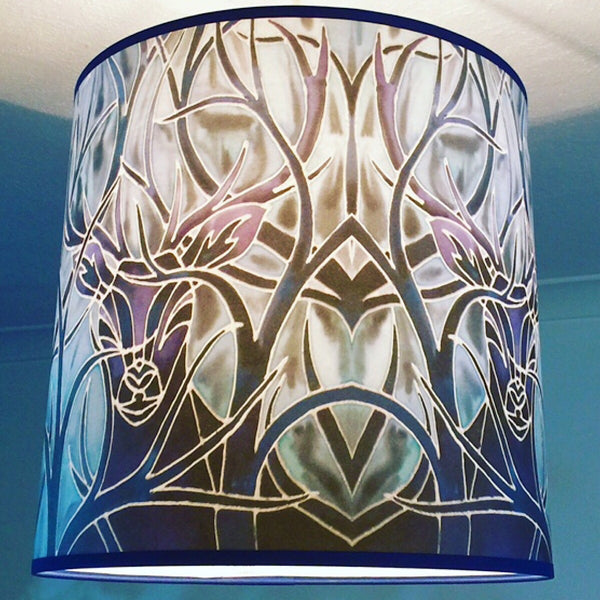 Red Stag Lampshade - Stag Sunset Drum Shade - Atmospheric Lamp Shade