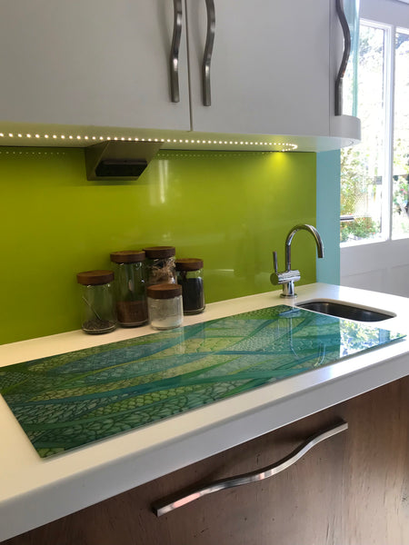 Stunning Extra Large Green Glass Counter Saver - Lime Mint Aqua Worktop Protector