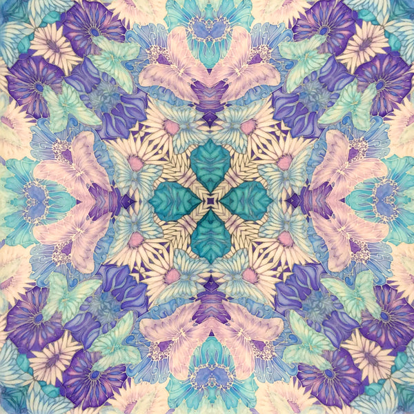 Pretty Stylised Flower Tiles - Lilac Turquoise Bohemian Ceramic Printed Tiles