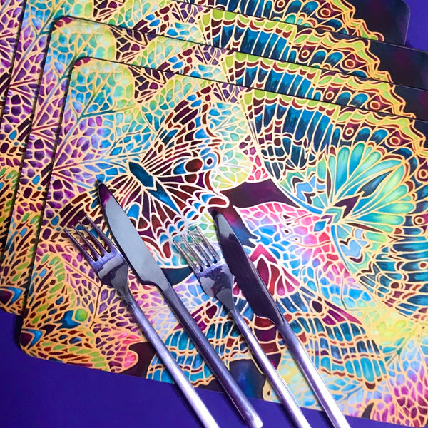 Plum Green Table Mats - Beautiful Butterfly place mats - Green butterfly chopping boards