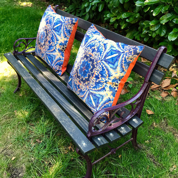 Grey blue showerproof Cushions - Orange grey blue  Garden Cushion