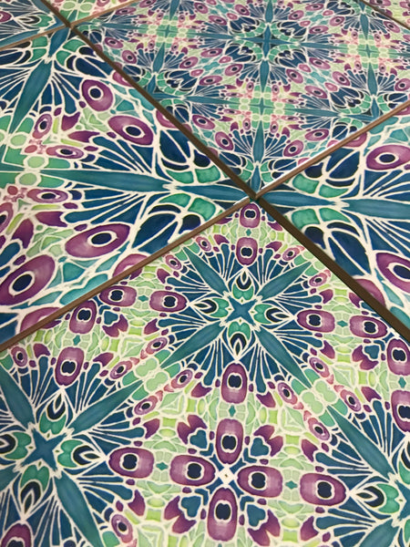 Butterfly Sherbet Mixed Set of 20 Ceramic Tiles - Bohemian Blue Pink and Mint Gentle Bohemian Kitchen Tiles