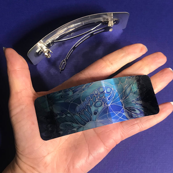 Blue Butterflies Large hair clip, barette, hairslide, stocking filler, gift for her, gift for woman, gifts for girls, pretty presents.