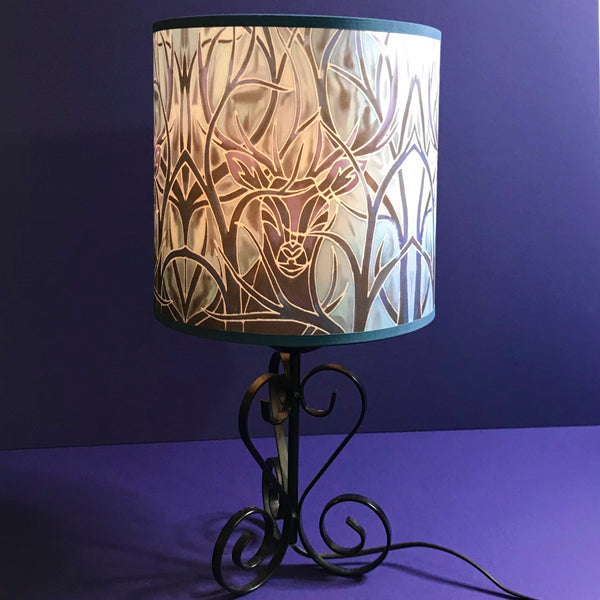 Stag Contemporary Lamp Shade - Blue Stag Drum Shade - Atmospheric lamp Shade