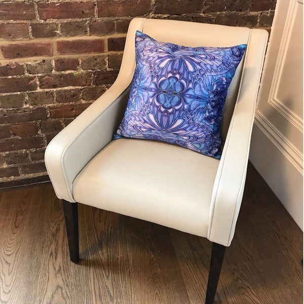 Blue Butterfly Velvet Cushion - Luxury Saphire Blue Velvet - Intricate pattern butterfly pillow