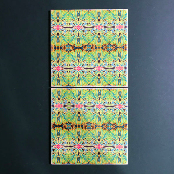 Nouveau Style Moss Green Butterfly Tiles - Beautiful Green Turquoise Tiles - Bohemian Ceramic printed  Tiles
