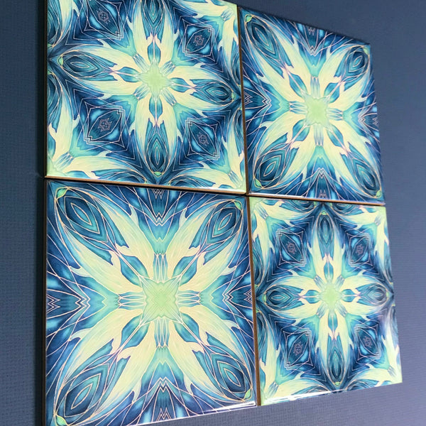 Contemporary Mixed Set of  Dolphins Tiles - Mint Blue Green Tiles - Colourful Patterned Tile