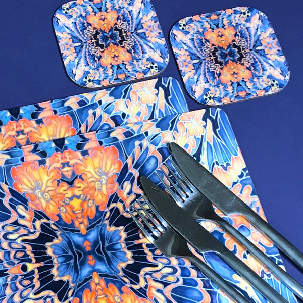Contemporary Grey Blue Orange Placemats & Coasters - Table Mats -