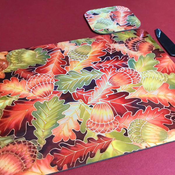 Oak Leaves & Acorns Placemats - green rust Table Mats & coasters - Oak  glass chopping boards