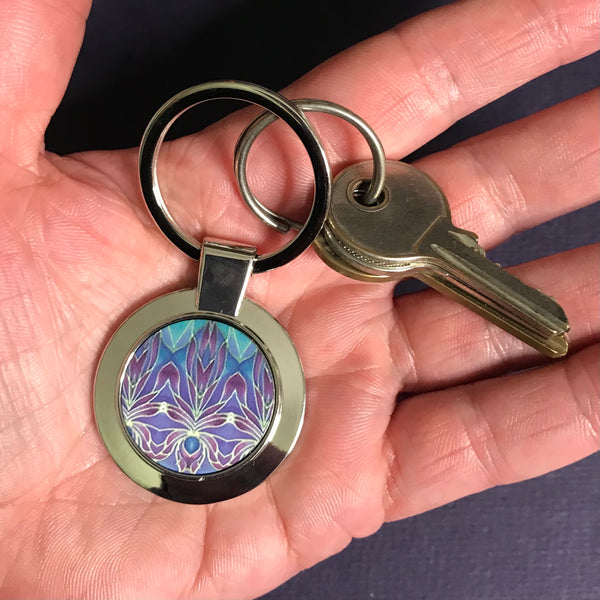 Persian Orchid Key Ring - Purple and Turkish Blue Gift for Her - Present for Mum