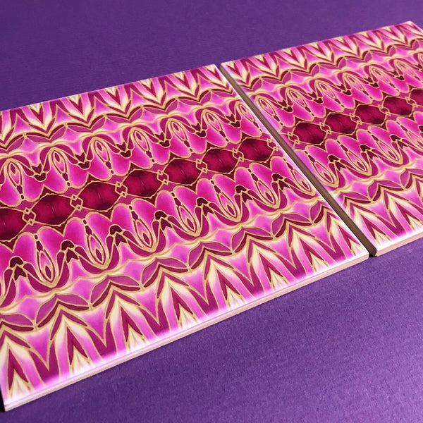 Pink Gold Persian Style Bathroom Tiles - Bohemian Kitchen Tiles - Orchid Repeat Decorative Tiles