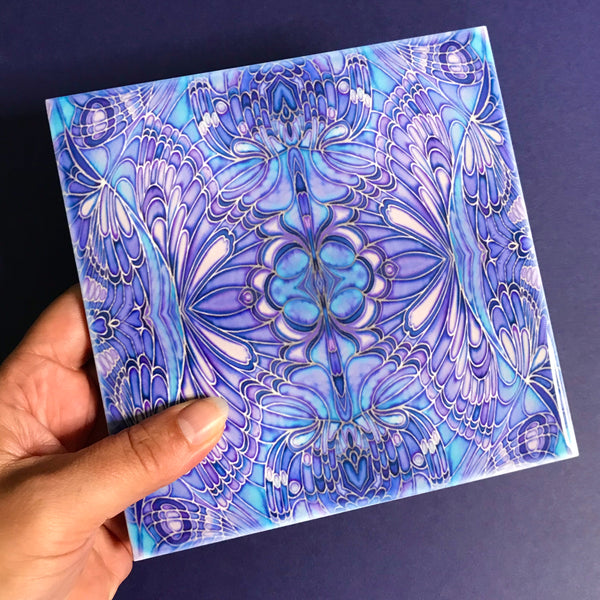 Contemporary Butterfly Tiles - Blue Lilac Tiles  - Bohemian Ceramic Printed Tiles