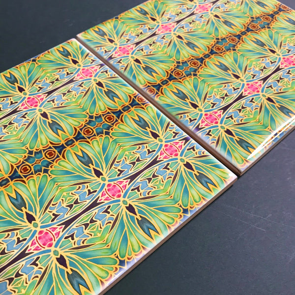Nouveau Style Moss Green Butterfly Tiles - Beautiful Green Turquoise Tiles - Bohemian Ceramic printed  Tiles