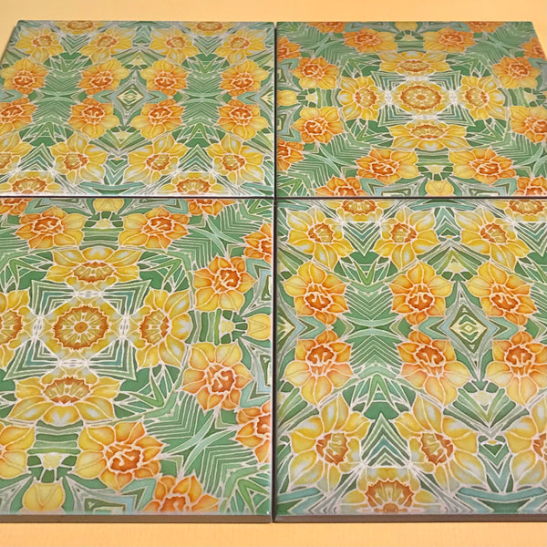 Yellow Daffodils Mixed Set of Bathroom Tiles - Arts and Crafts Look Bright Bohemian Kitchen Tiles