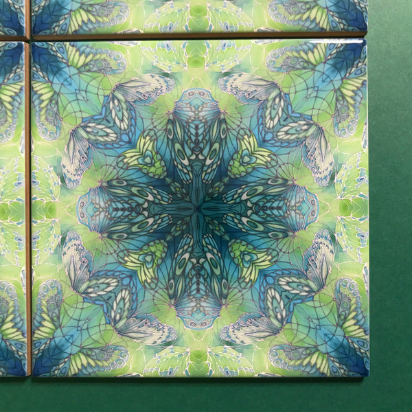 Contemporary Mint Green Butterfly Tiles - Beautiful Green Turquoise Tiles - Bohemian Ceramic printed  Tiles