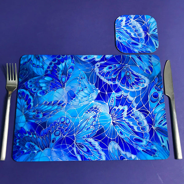 Deep Blue Butterflies Placemats - Blue Table Mats & Coasters, Blue glass chopping boards