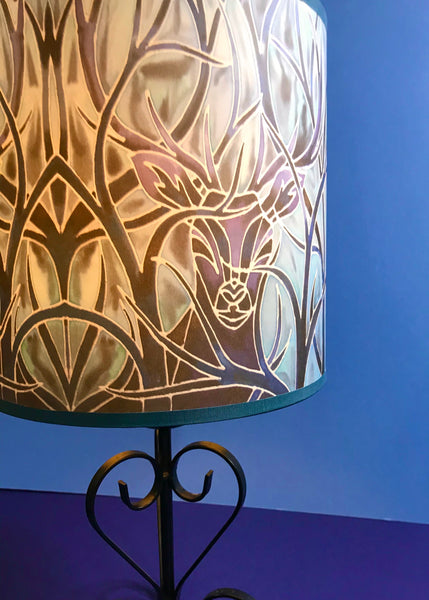 Stag Contemporary Lamp Shade - Blue Stag Drum Shade - Atmospheric lamp Shade