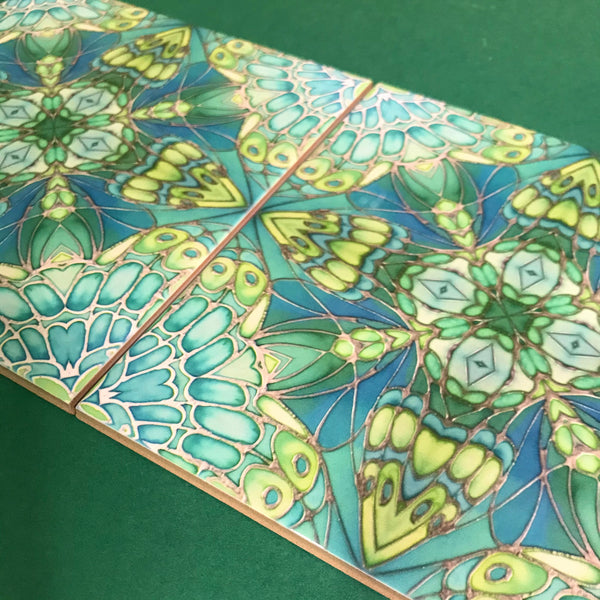 Contemporary Mint Green Butterfly Star Tiles - Beautiful Green Turquoise Tiles - Bohemian Ceramic printed  Tiles