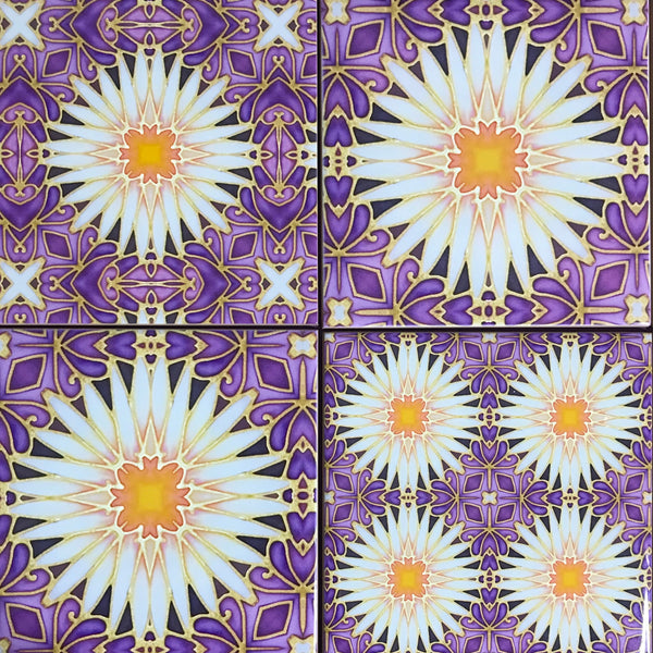 Crazy Daisy Mixed Set of Bathroom Tiles - Arts and Crafts Look Bright Bohemian Kitchen Tiles