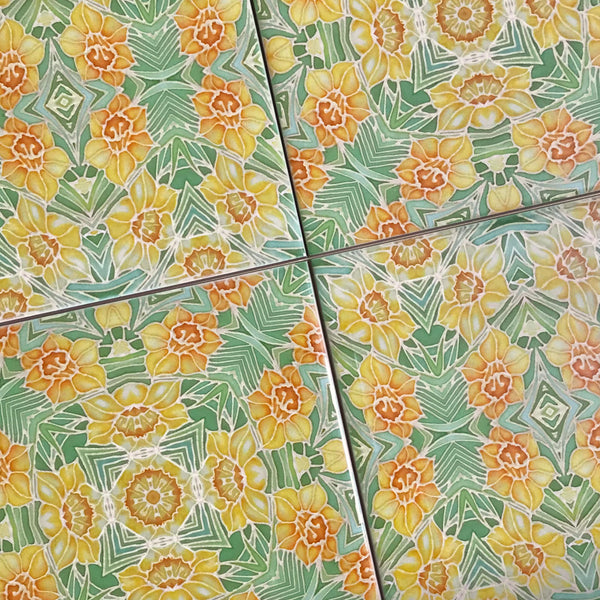 Yellow Daffodils Mixed Set of Bathroom Tiles - Arts and Crafts Look Bright Bohemian Kitchen Tiles